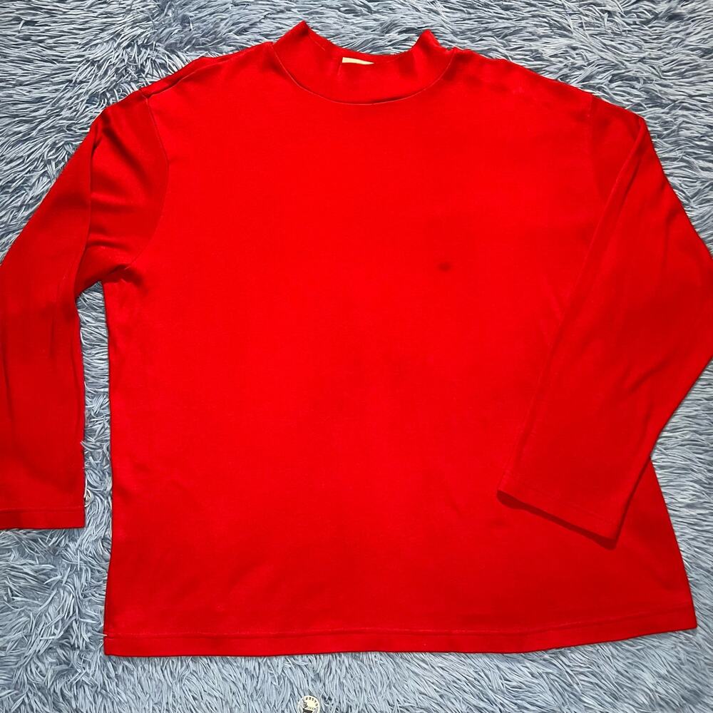 VINTAGE Mock Neck Long Sleeve Shirt Size Large Women’s Retro Classic Casual Red